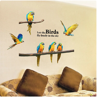 PARROTS ON BRANCH ANIMALS PARAKEET BIRDS FLY FREE 3D WALL STICKER DECORATION MURAL ART DECAL