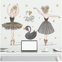 I LOVE BALLET BALLERINA BLACK SWAN GOLD CROWN STARS 3D WALL STICKER DECORATION MURAL ART DECAL