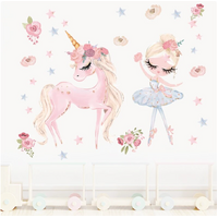 BALLET BALLERINA UNICORN PINK TUTU STARS ROSES 3D WALL STICKER DECORATION MURAL ART DECAL