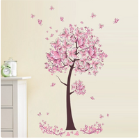 BUTTERFLY TREE CHERRY BLOSSOMS PINK HEARTS 3D WALL STICKER DECORATION MURAL ART DECAL