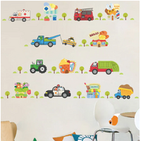 CARS TRUCK TRACTOR FIRETRUCK TREES BAKERY AMBULANCE POLICE CAR 3D WALL STICKER DECORATION MURAL ART DECAL