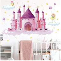 PINK FAIRYTALE SKY CASTLE IN THE CLOUDS MOON STARS BALLOONS 3D WALL STICKER DECORATION MURAL ART DECAL