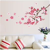 BLOOMING FLOWERS PINK RED TREE BRANCH BUTTERFLY 3D WALL STICKER DECORATION MURAL ART DECAL
