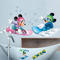 DISNEY MICKEY MINNIE MOUSE SNOWBOARD SNOWFLAKE 3D WALL STICKER DECORATION MURAL ART DECAL