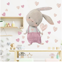 BUNNY RABBIT WITH PINK LOVE HEARTS 3D WALL STICKER DECORATION MURAL ART DECAL