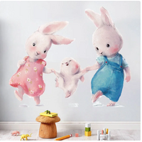 BUNNY RABBIT FAMILY OUTING BABY PINK BLUE 3D WALL STICKER DECORATION MURAL ART DECAL