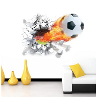 SOCCER FOOTBALL SPORTS BALL ON FIRE 3D WALL STICKER DECORATION MURAL ART DECAL