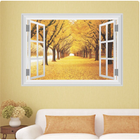 AUTUMN WALK TREES NATURE RED YELLOWS WINDOW VIEW 3D WALL STICKER DECORATION MURAL ART DECAL