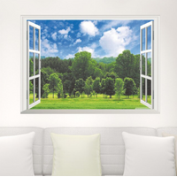 NATURE FOREST WINDOW VIEW TREES GRASSY PANES 3D WALL STICKER DECORATION MURAL ART DECAL
