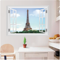 EIFFLE TOWER FANCE WINDOW VIEW 3D WALL STICKER DECORATION MURAL ART DECAL