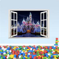 DISNEY CASTLE LIT UP NIGHT LIGHTS WINDOW VIEW 3D WALL STICKER DECORATION MURAL ART DECAL