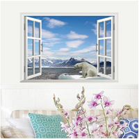 ANTARCTICA WINDOW POLAR BEAR SNOW FIELDS 3D WALL STICKER DECORATION MURAL ART DECAL