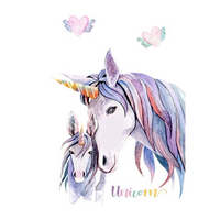 MAGICAL UNICORN AND BABY FLYING LOVE HEARTS PASTEL COLOURS 3D WALL STICKER DECORATION MURAL ART DECAL