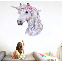 UNICORN MAGICAL FANTASY WITH FLOWERS 3D WALL STICKER DECORATION MURAL ART DECAL