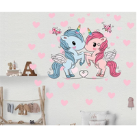 MAGICAL FANTASY UNICORNS IN LOVE HEARTS FLYING WINGS BUTTERFLIES 3D WALL STICKER DECORATION MURAL ART DECAL