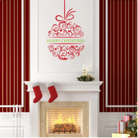 CHRISTMAS WREATH MERRY XMAS RED BAUBLES SWIRLS PRESENT 3D WALL STICKER DECORATION MURAL ART DECAL