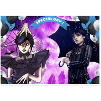 WEDNESDAY ADDAMS FAMILY DANCE BALLOONS BATS PERSONALISED BIRTHDAY PARTY SUPPLIES BANNER BACKDROP DECORATION