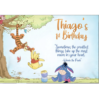 WINNIE THE POOH BLUE TIGGER EEYORE PERSONALISED BIRTHDAY PARTY SUPPLIES BANNER BACKDROP DECORATION