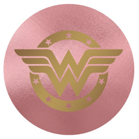 DC WONDER WOMAN SUPERHERO PINK GOLD STARS PARTY SUPPLIES ROUND BIRTHDAY PERSONALISED BANNER BACKDROP DECORATION