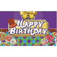 DISNEY WILLY WONKA CHOCOLATE FACTORY CANDY PERSONALISED BIRTHDAY PARTY SUPPLIES BANNER BACKDROP DECORATION