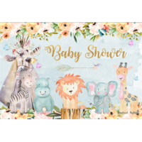 BABY ANIMALS LION HIPPO ZEBRA PERSONALISED BIRTHDAY SHOWER PARTY SUPPLIES BANNER BACKDROP DECORATION