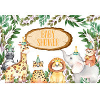 BABY ANIMALS GIRAFFE ELEPHANT PERSONALISED BIRTHDAY SHOWER PARTY SUPPLIES BANNER BACKDROP DECORATION