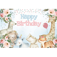 BABY ANIMALS ELEPHANT GIRAFFE BALLOONS PERSONALISED BIRTHDAY SHOWER PARTY SUPPLIES BANNER BACKDROP DECORATION