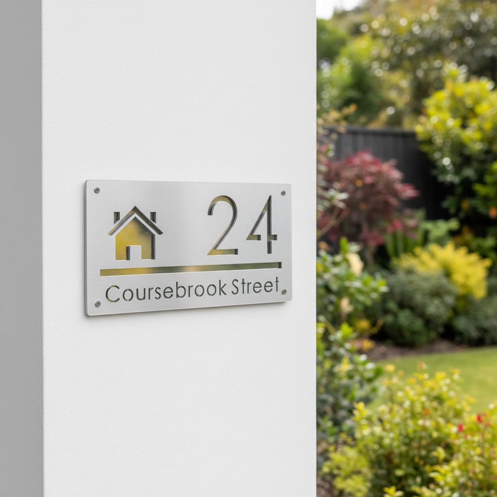 Sign mounted on wall