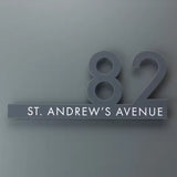 CUSTOM HOUSE OUTSIDE SIGN NUMBER STREET HOUSE ADDRESS GRAY GREY ACRYLIC WHITE TEXT CUT WALL SIGN