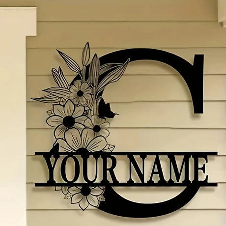 CUSTOM FAMILY NAME SIGN MONOGRAM LETTER NAME PLAQUE FLOWER FLORAL LAST NAME SIGN