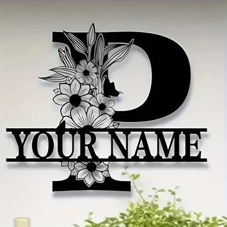 CUSTOM FAMILY NAME SIGN MONOGRAM LETTER NAME PLAQUE FLOWER FLORAL LAST NAME SIGN