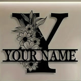 Custom Monogram Family Name Sign | Floral Letter Plaque | A–Z