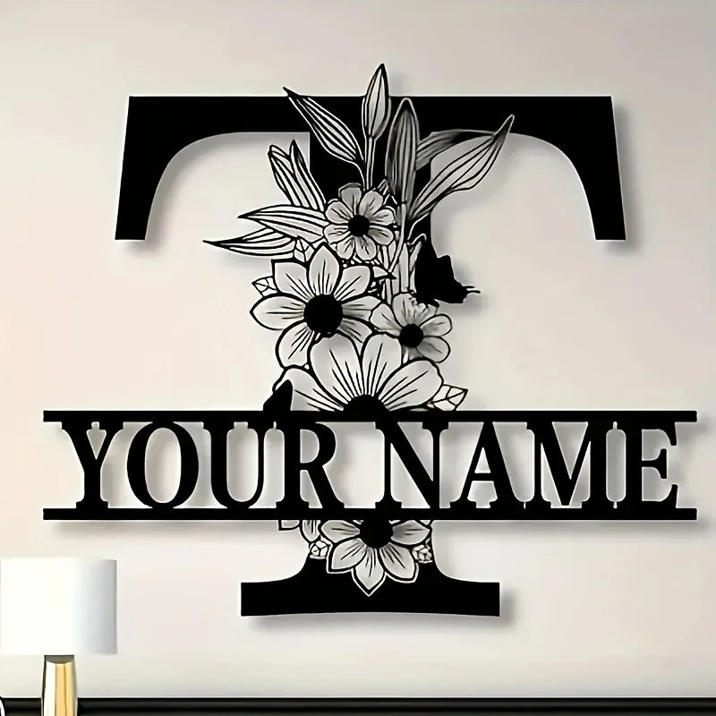 Custom Monogram Family Name Sign | Floral Letter Plaque | A–Z