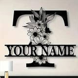 Custom Monogram Family Name Sign | Floral Letter Plaque | A–Z