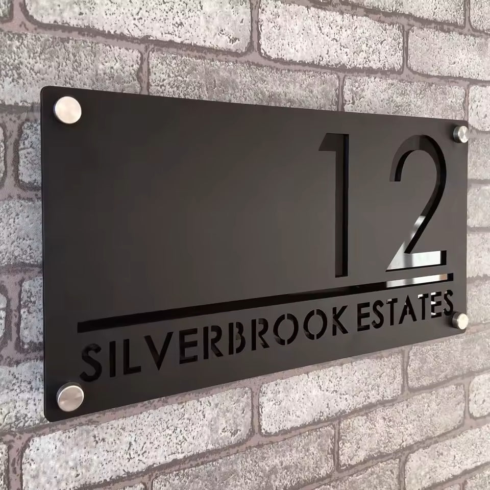 Custom Black on Black Acrylic House Sign | Address & Door Plaque