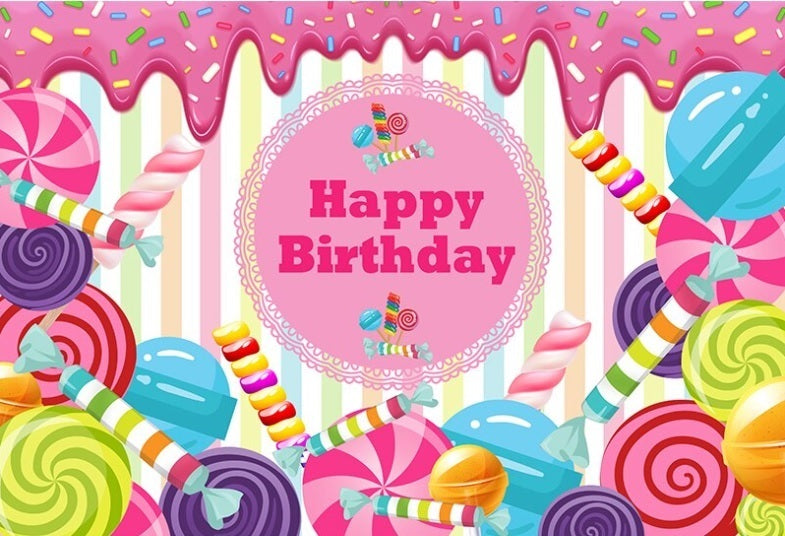 CANDY LOLLIES SUGAR PINK PERSONALISED BIRTHDAY PARTY BANNER BACKDROP DECORATION