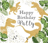 DINOSAUR GREEN GOLD GLITTER JUNGLE PERSONALISED BIRTHDAY PARTY BANNER BACKDROP