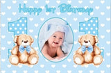 BLUE TEDDY BEARS PERSONALISED FIRST BIRTHDAY PARTY BANNER BACKDROP DECORATION