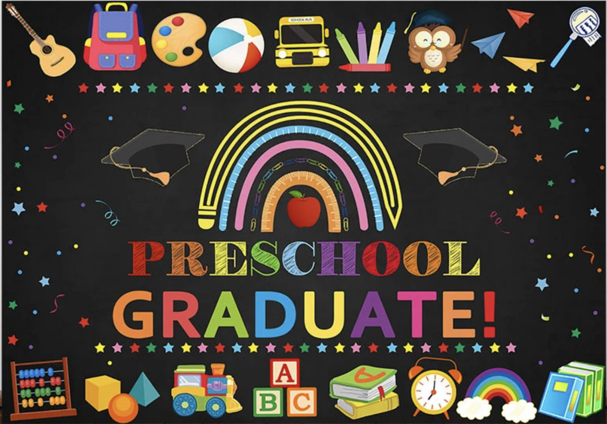 PRESCHOOL GRADUATION RAINBOW STARS KIDS TOYS PERSONALISED PARTY BANNER DECORATION