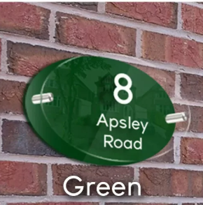 HOUSE SIGN ADDRESS SIGN NUMBER STREET ACRYLIC DOOR WALL GREEN BACK PLATE PLAQUE