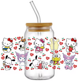 HELLO KITTY KEROPPI POCHACCO POMPOMPURIN KUROMI GLASS JAR TUMBLER CUP WITH LID, STRAW AND BRUSH