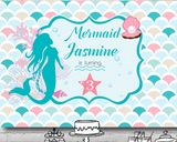 MERMAID BLUE PERSONALISED BIRTHDAY PARTY BANNER BACKDROP DECORATION