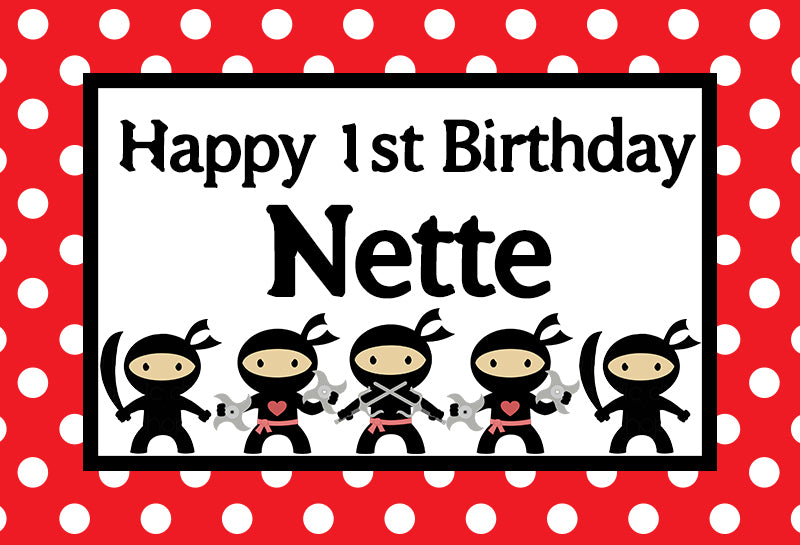 NINJA KARATE BLACK RED PERSONALISED BIRTHDAY PARTY  BANNER BACKDROP DECORATION