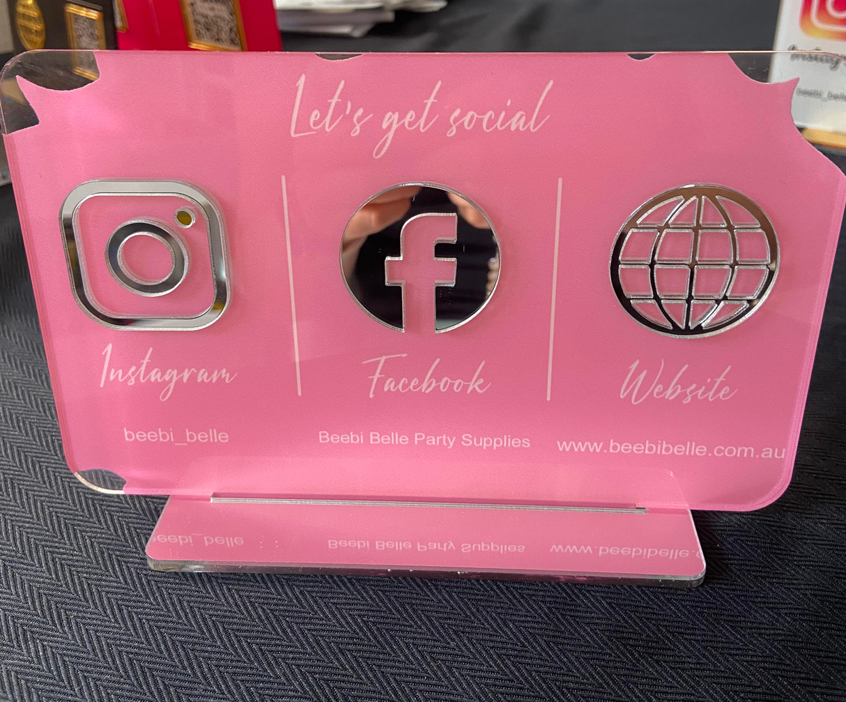 BUSINESS MULTI SOCIAL MEDIA SIGN BOARD PLAQUE RECTANGLE PINK SILVER