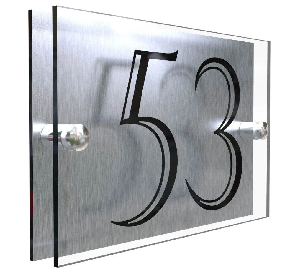 HOUSE SIGN ADDRESS MODERN SILVER ACRYLIC ALUMINIUM NUMBER LASER CUT