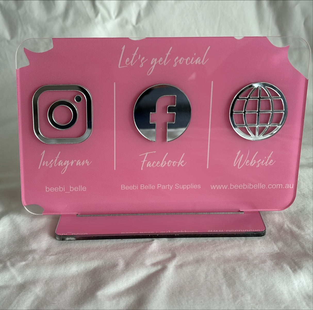 BUSINESS MULTI SOCIAL MEDIA SIGN BOARD PLAQUE RECTANGLE PINK SILVER