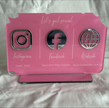 BUSINESS MULTI SOCIAL MEDIA SIGN BOARD PLAQUE RECTANGLE PINK SILVER