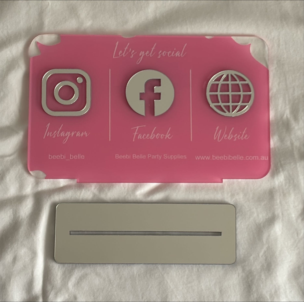 BUSINESS MULTI SOCIAL MEDIA SIGN BOARD PLAQUE RECTANGLE PINK SILVER
