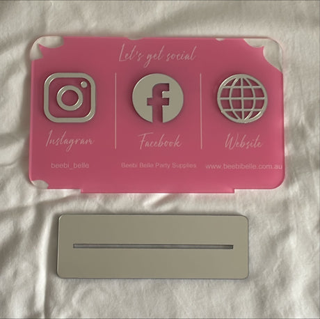 BUSINESS MULTI SOCIAL MEDIA SIGN BOARD PLAQUE RECTANGLE PINK SILVER