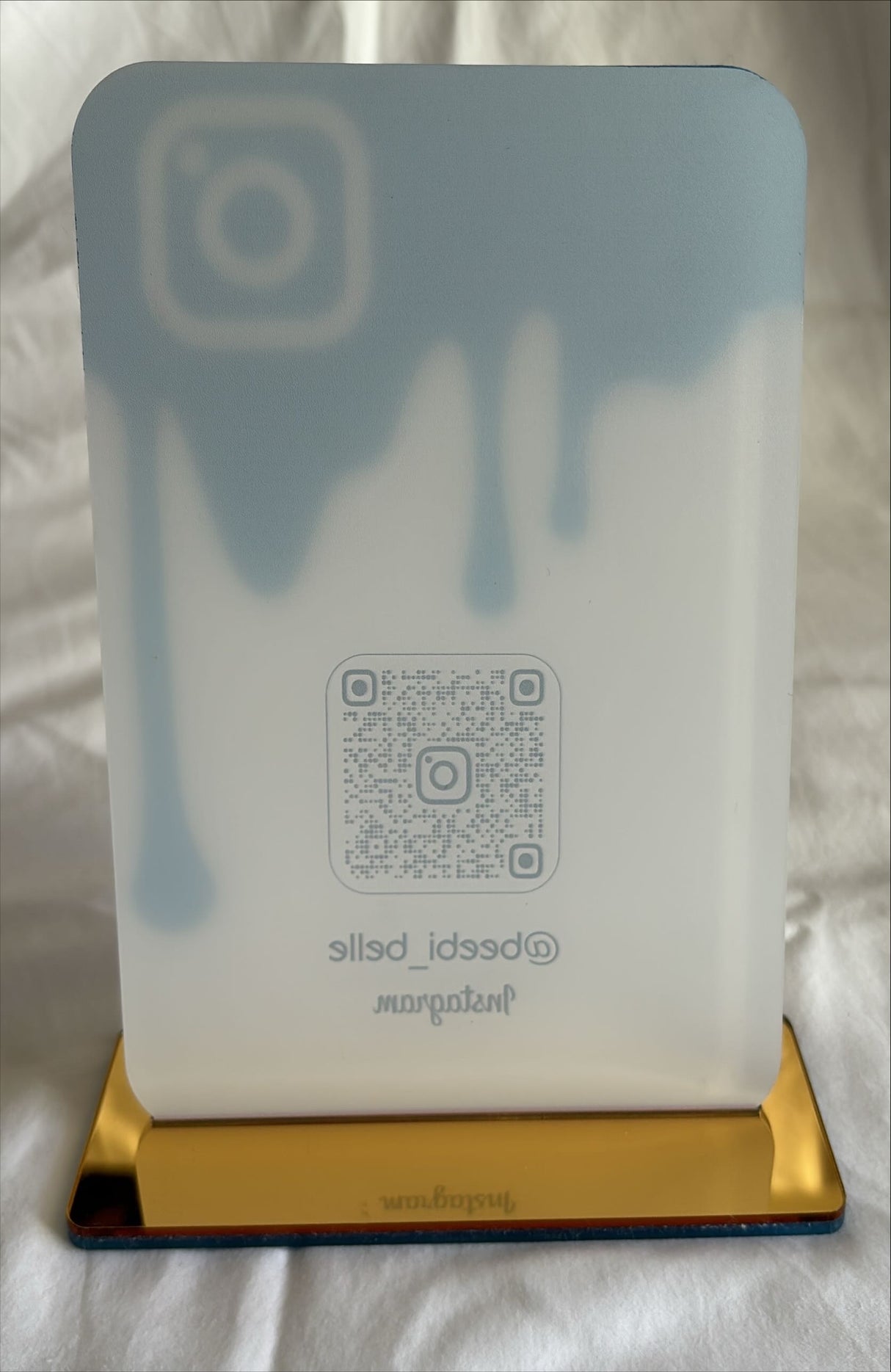 BUSINESS QR CODE SCANNING SIGN SOCIAL MEDIA BOARD PLAQUE RECTANGLE WHITE GOLD SILVE